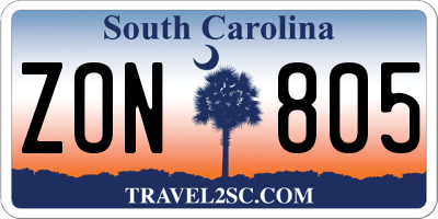 SC license plate ZON805