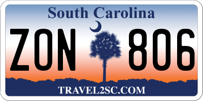 SC license plate ZON806