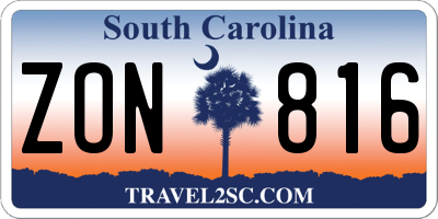 SC license plate ZON816