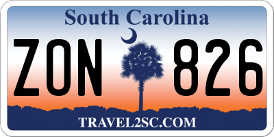 SC license plate ZON826