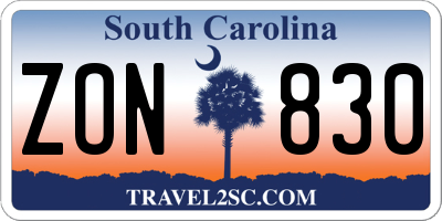 SC license plate ZON830
