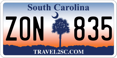 SC license plate ZON835