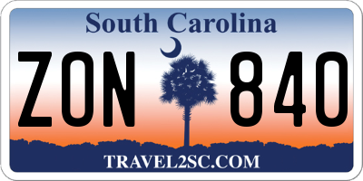 SC license plate ZON840