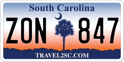 SC license plate ZON847