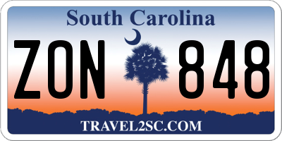 SC license plate ZON848