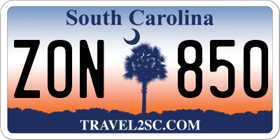 SC license plate ZON850