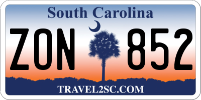 SC license plate ZON852