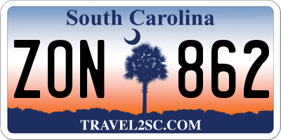 SC license plate ZON862