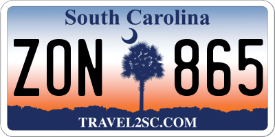 SC license plate ZON865