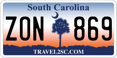 SC license plate ZON869
