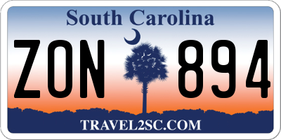 SC license plate ZON894