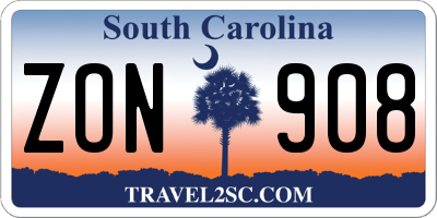 SC license plate ZON908