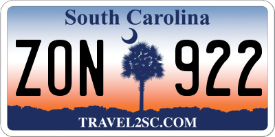 SC license plate ZON922