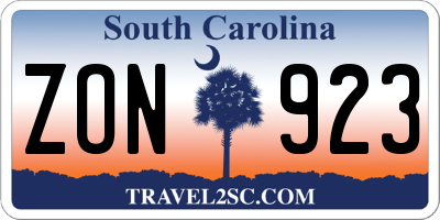 SC license plate ZON923