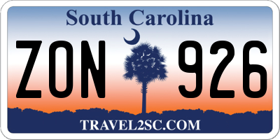 SC license plate ZON926