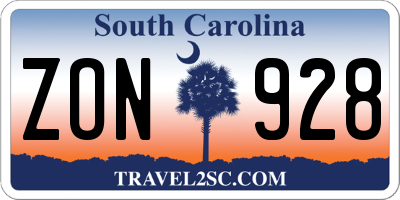 SC license plate ZON928