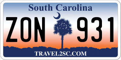 SC license plate ZON931