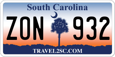 SC license plate ZON932