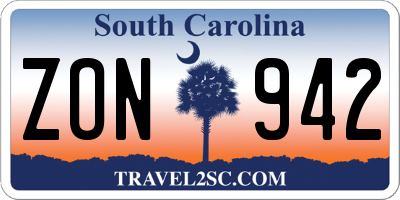 SC license plate ZON942