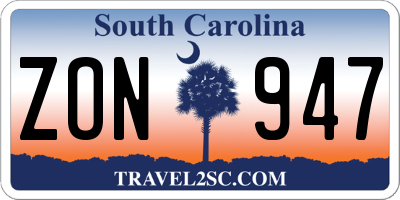 SC license plate ZON947