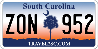 SC license plate ZON952