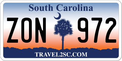 SC license plate ZON972
