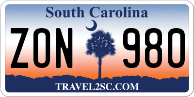 SC license plate ZON980