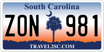 SC license plate ZON981
