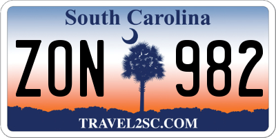 SC license plate ZON982