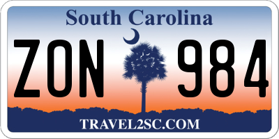 SC license plate ZON984