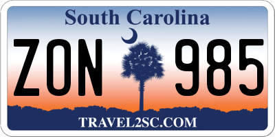 SC license plate ZON985