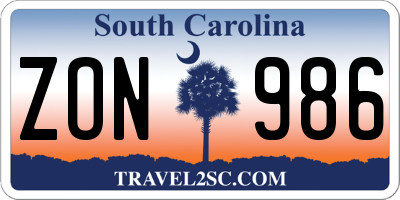 SC license plate ZON986