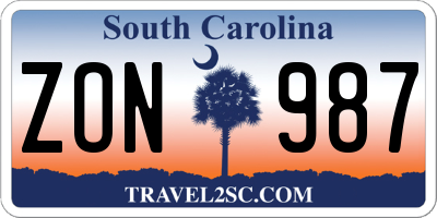 SC license plate ZON987