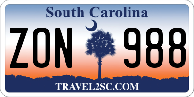 SC license plate ZON988