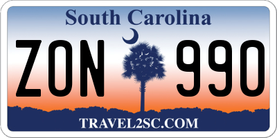 SC license plate ZON990
