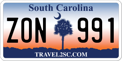 SC license plate ZON991