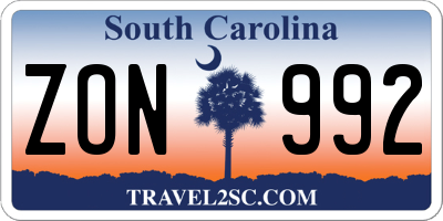 SC license plate ZON992