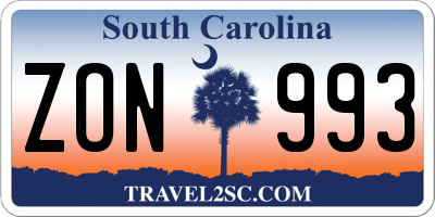 SC license plate ZON993