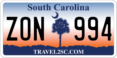SC license plate ZON994
