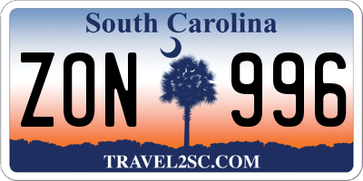 SC license plate ZON996