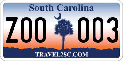 SC license plate ZOO003