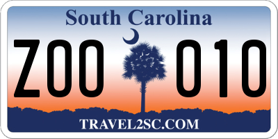 SC license plate ZOO010