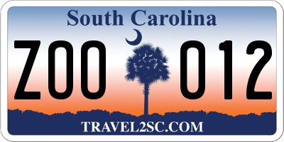 SC license plate ZOO012