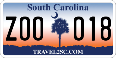 SC license plate ZOO018