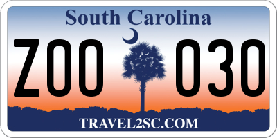 SC license plate ZOO030