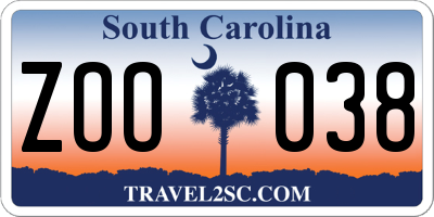 SC license plate ZOO038