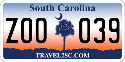 SC license plate ZOO039