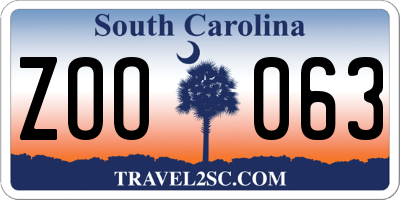 SC license plate ZOO063