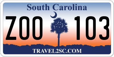 SC license plate ZOO103
