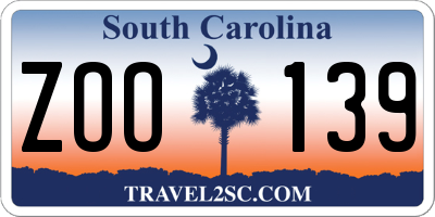 SC license plate ZOO139
